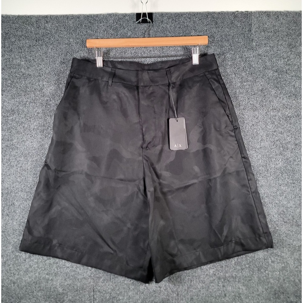 NWT Armani Exchange Camo Shorts Mens Size 32 Black Camouflage Casual Tonal $140
